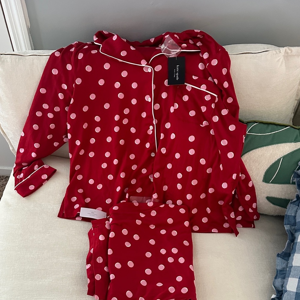 NWT kate spade Red and White Polka Dot  Pajama Set